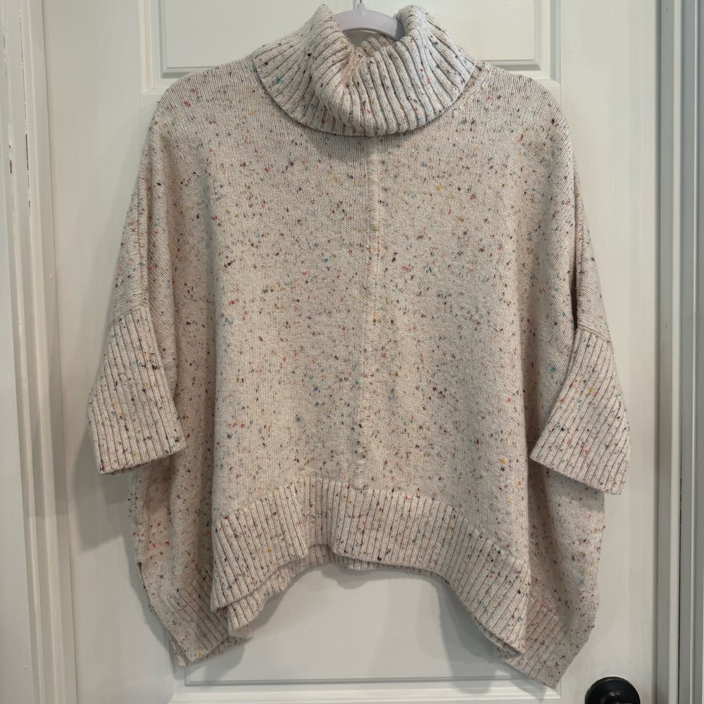 LOFT Rainbow Speckled Turtleneck Sweater Cream Cozy Chunky Knit Small